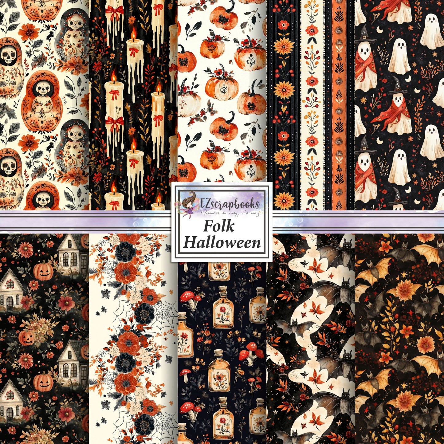 Folk Halloween - 12X12 Scrapbook Paper Pack - 25-8334