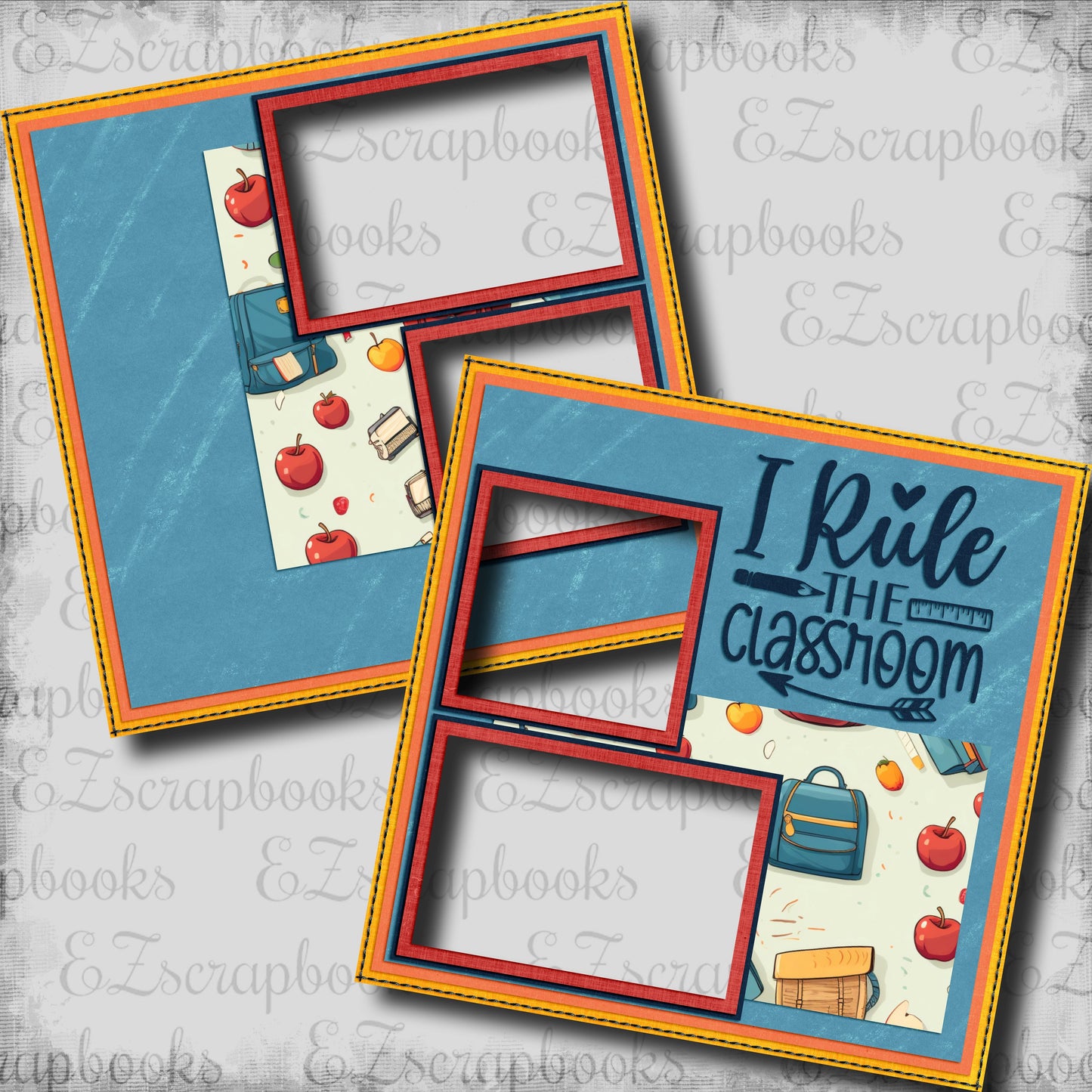 Back to School Blue EZ Quick Pages -  Digital Bundle - 10 Digital Scrapbook Pages - INSTANT DOWNLOAD