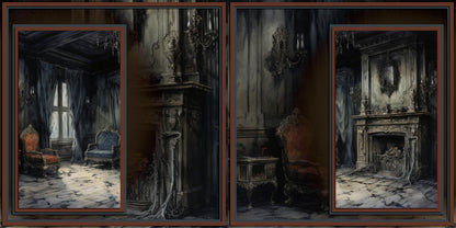 Creepy Rooms Background Pages - Set of 5 Double Page Layouts - 1796