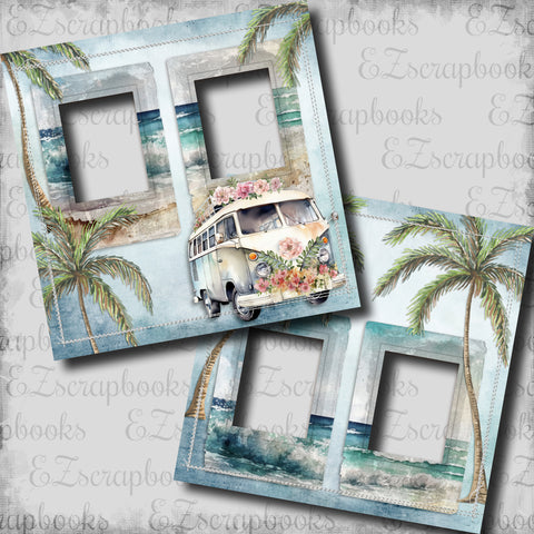Girly Travel Beach Bus- Vacation - EZ Digital Scrapbook Pages - INSTANT DOWNLOAD