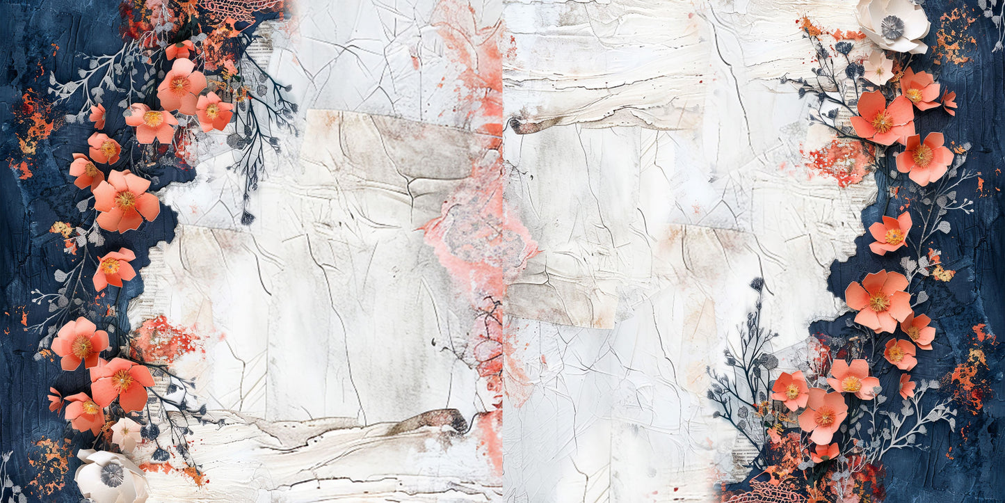 Navy Peach Distressed NPM - Set of 5 Double Page Scrapbook Layouts - 25-1041