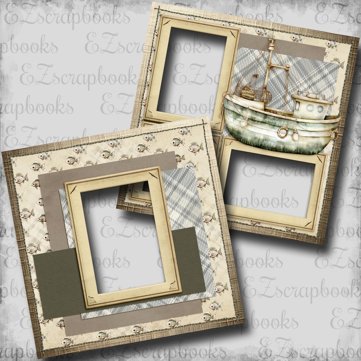 Fishing Boat - EZ Digital Scrapbook Pages - INSTANT DOWNLOAD