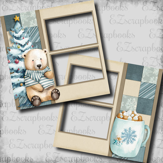Winter Bear Trees & Cocoa - EZ Digital Scrapbook Pages - INSTANT DOWNLOAD