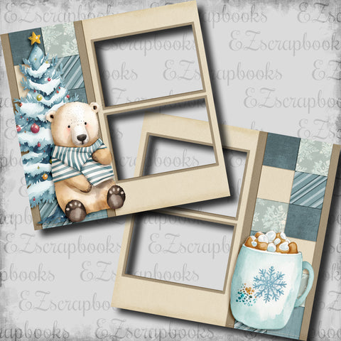 Winter Bear Trees & Cocoa - EZ Digital Scrapbook Pages - INSTANT DOWNLOAD