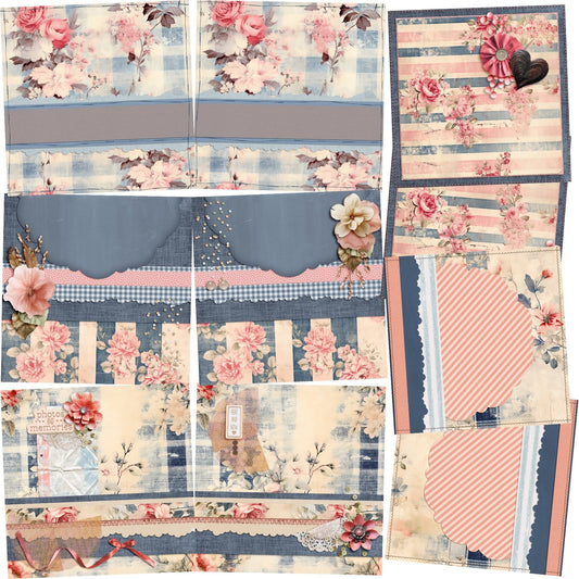 Pink Denim NPM - Set of 5 Double Page Scrapbook Layouts - 26-1015