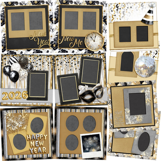 Happy New Year 2026 - Set of 5 Double Page Scrapbook Layouts - 26-1018