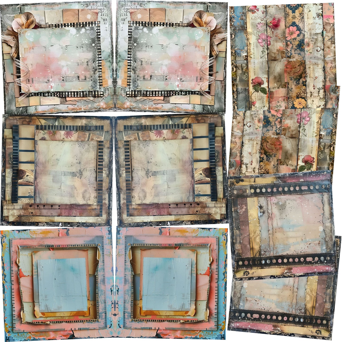 Vintage Grunge Spring NPM - Set of 5 Double Page Scrapbook Layouts - 26-1020