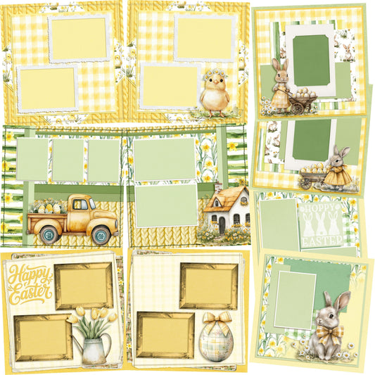 Yellow Cottagecore Easter - Set of 5 Double Page Scrapbook Layouts - 26-1021
