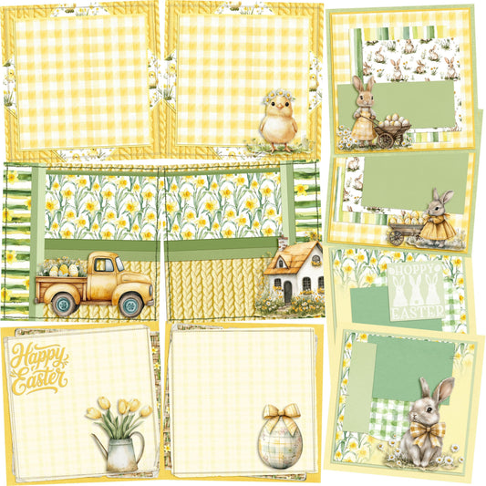Yellow Cottagecore Easter NPM - Set of 5 Double Page Scrapbook Layouts - 26-1022