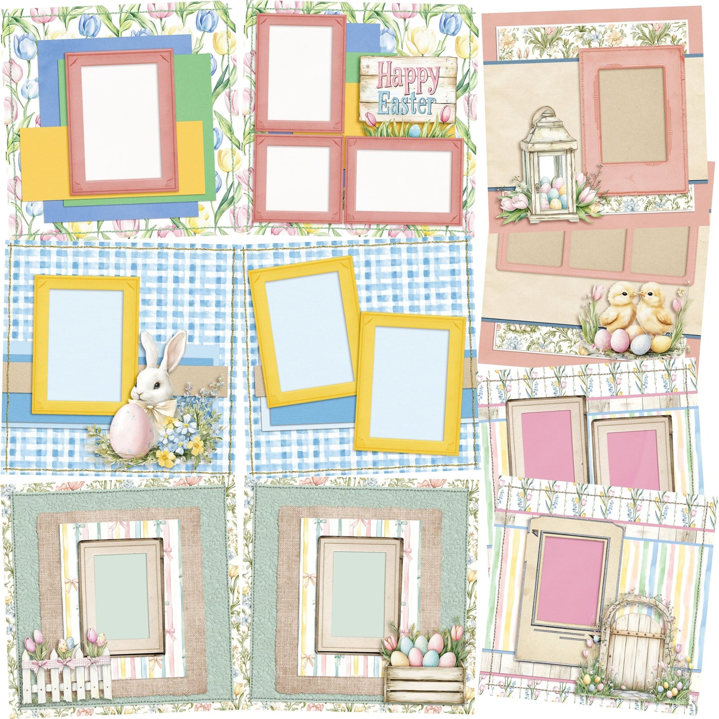Pastel Easter - Set of 5 Double Page Scrapbook Layouts - 26-1023