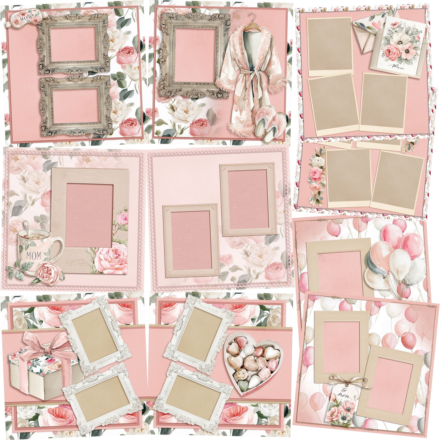 A Day for Mom - Set of 5 Double Page Scrapbook Layouts - 26-1025