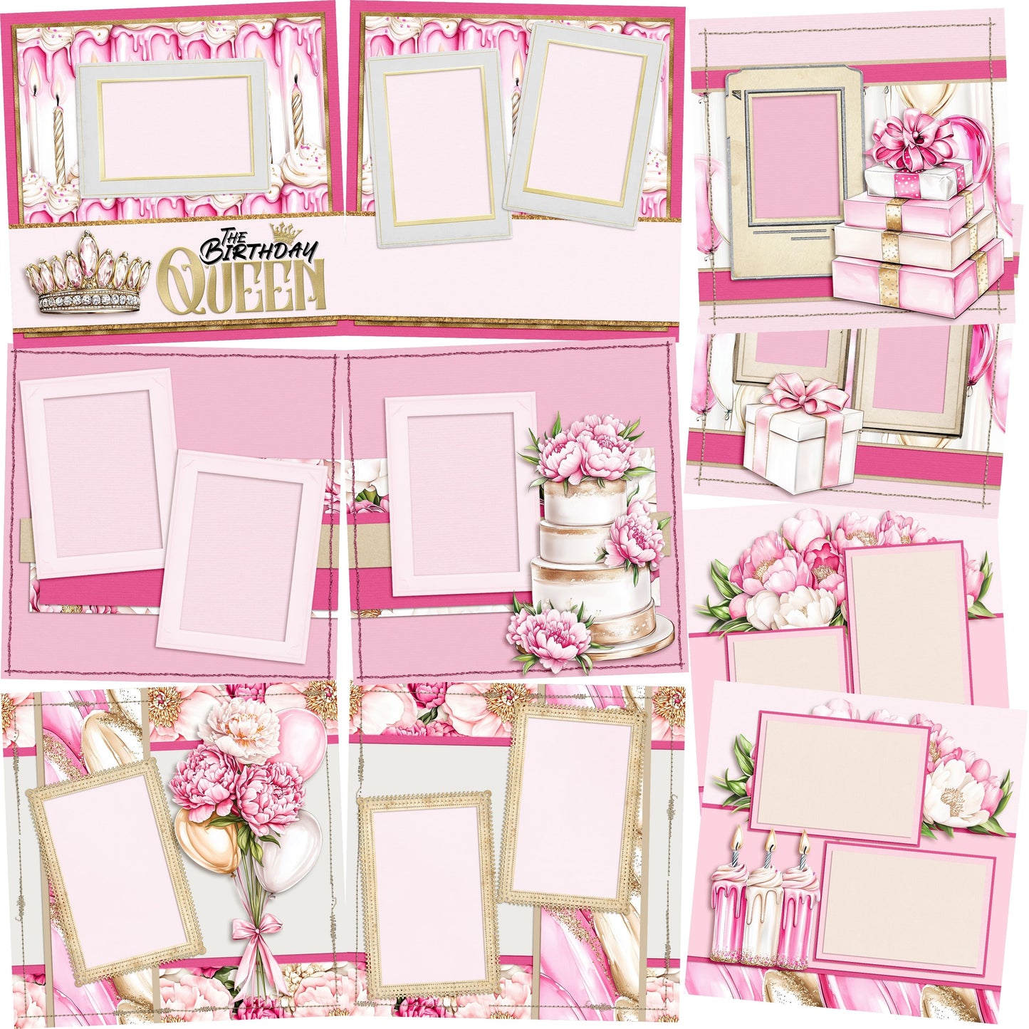 Birthday Queen - Set of 5 Double Page Scrapbook Layouts - 26-1027