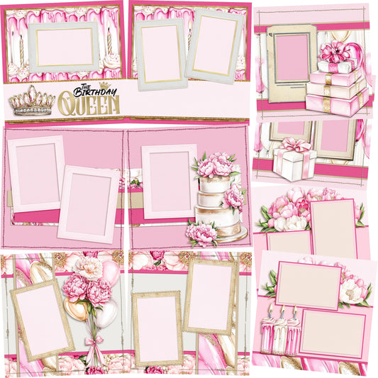 Birthday Queen - Set of 5 Double Page Scrapbook Layouts - 26-1027