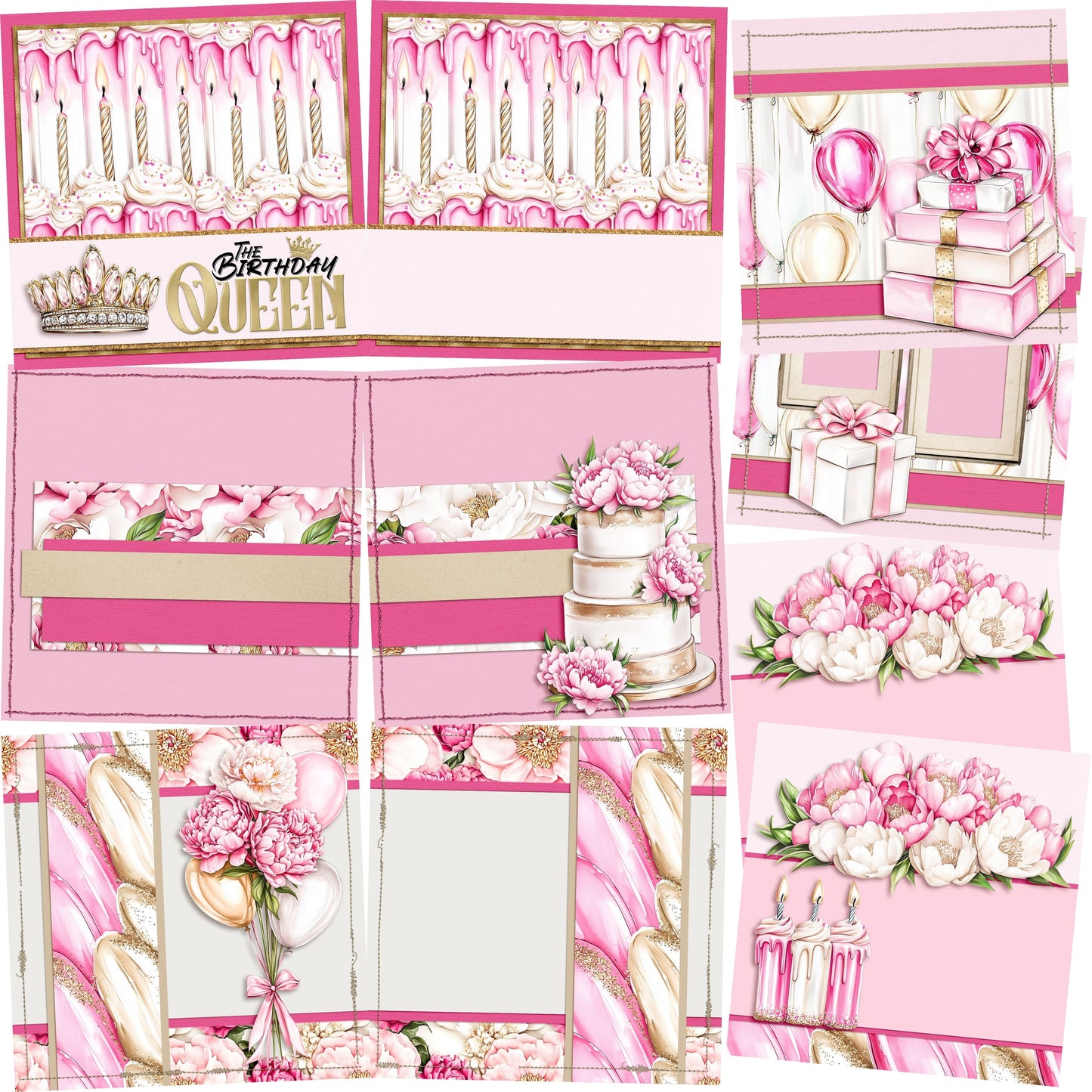 Birthday Queen NPM - Set of 5 Double Page Scrapbook Layouts - 26-1028