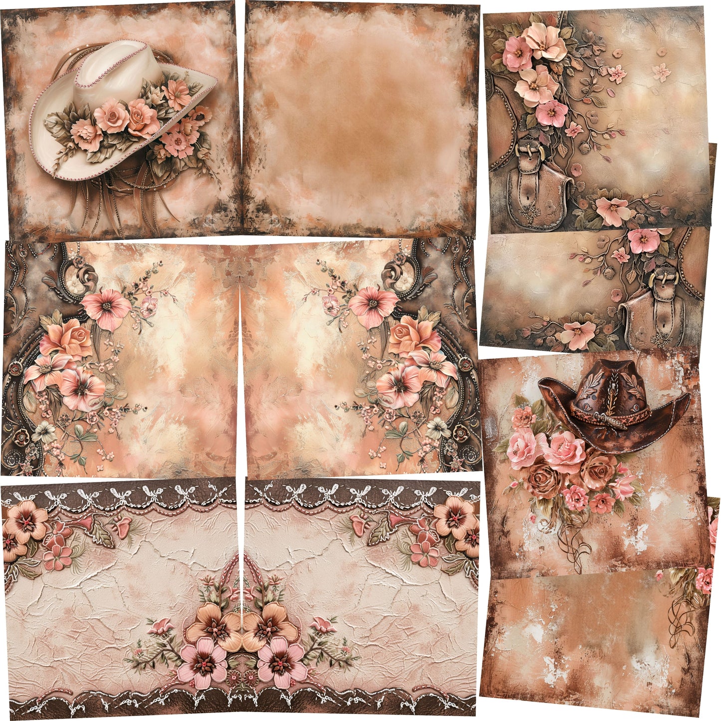 Blush Leather Cowgirl NPM - Set of 5 Double Page Scrapbook Layouts - 26-1029