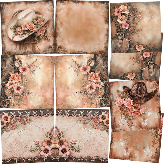 Blush Leather Cowgirl NPM - Set of 5 Double Page Scrapbook Layouts - 26-1029