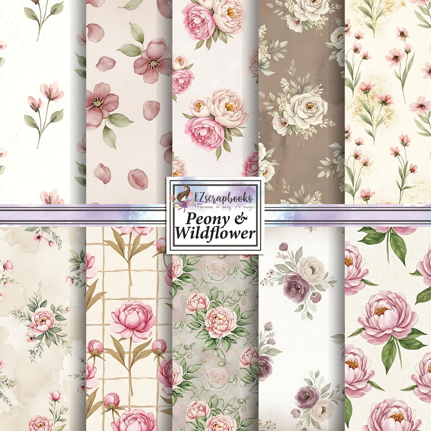 Peony & Wildflower - 12X12 Scrapbook Paper Pack - 26-8031