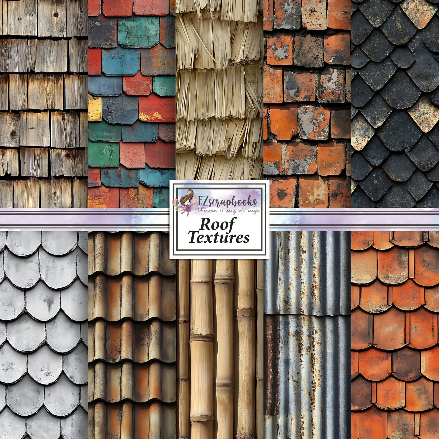 Roof Textures - 12X12 Scrapbook Paper Pack - 26-8035