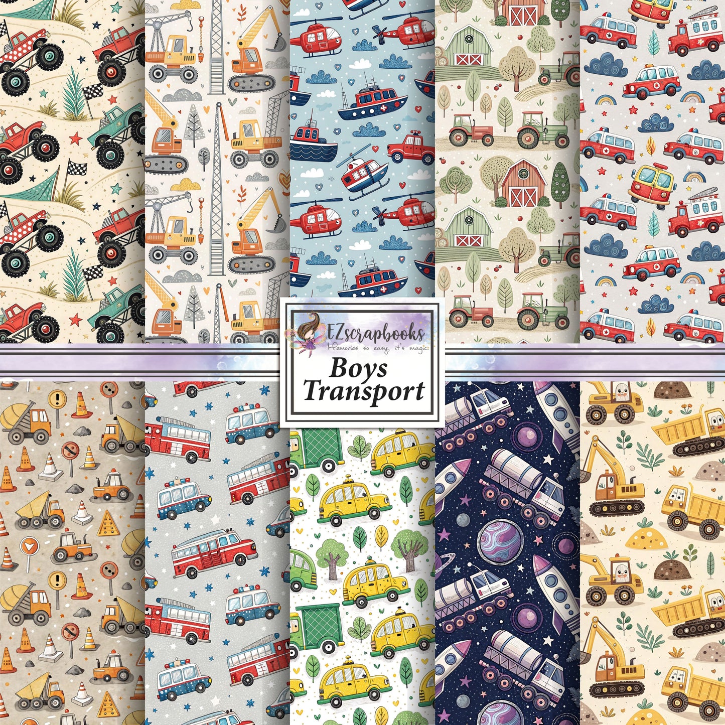 Boys Transport - 12X12 Scrapbook Paper Pack - 26-8065