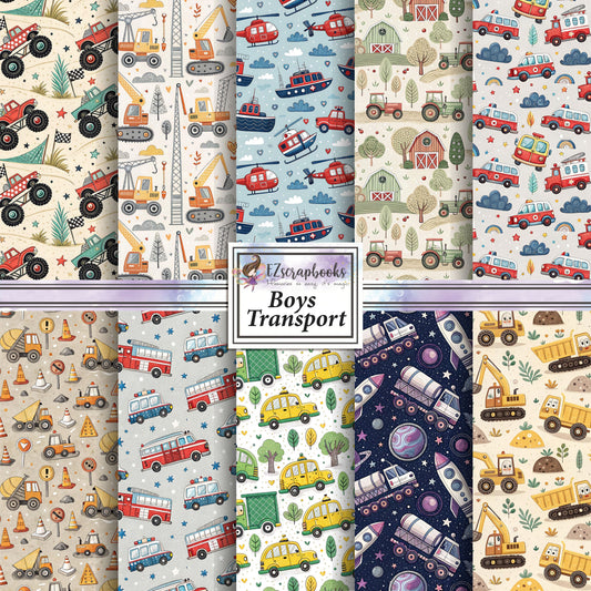 Boys Transport - 12X12 Scrapbook Paper Pack - 26-8065