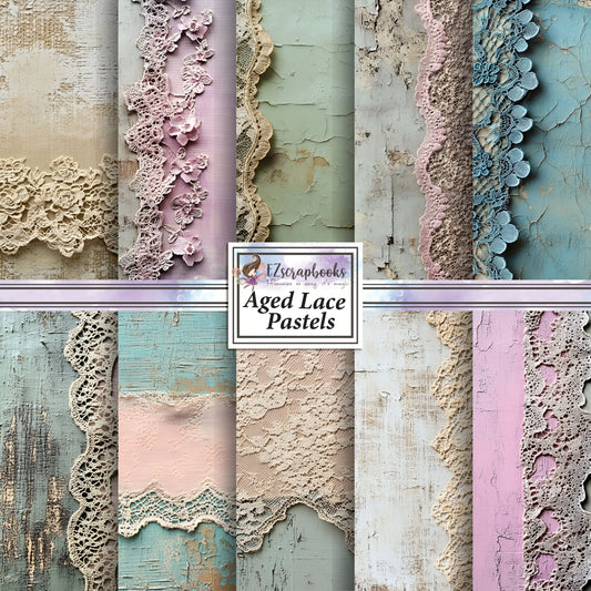 Aged Lace Pastels - 12X12 Scrapbook Paper Pack - 26-8074