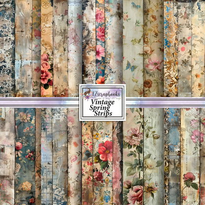 Vintage Spring Strips - 12X12 Scrapbook Paper Pack - 26-8075