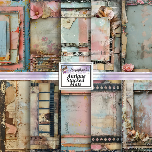 Antique Stacked Mats - 12X12 Scrapbook Paper Pack - 26-8076
