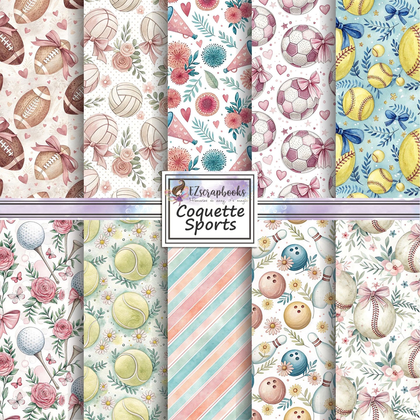 Coquette Sports - Girls - 12X12 Scrapbook Paper Pack - 26-8085