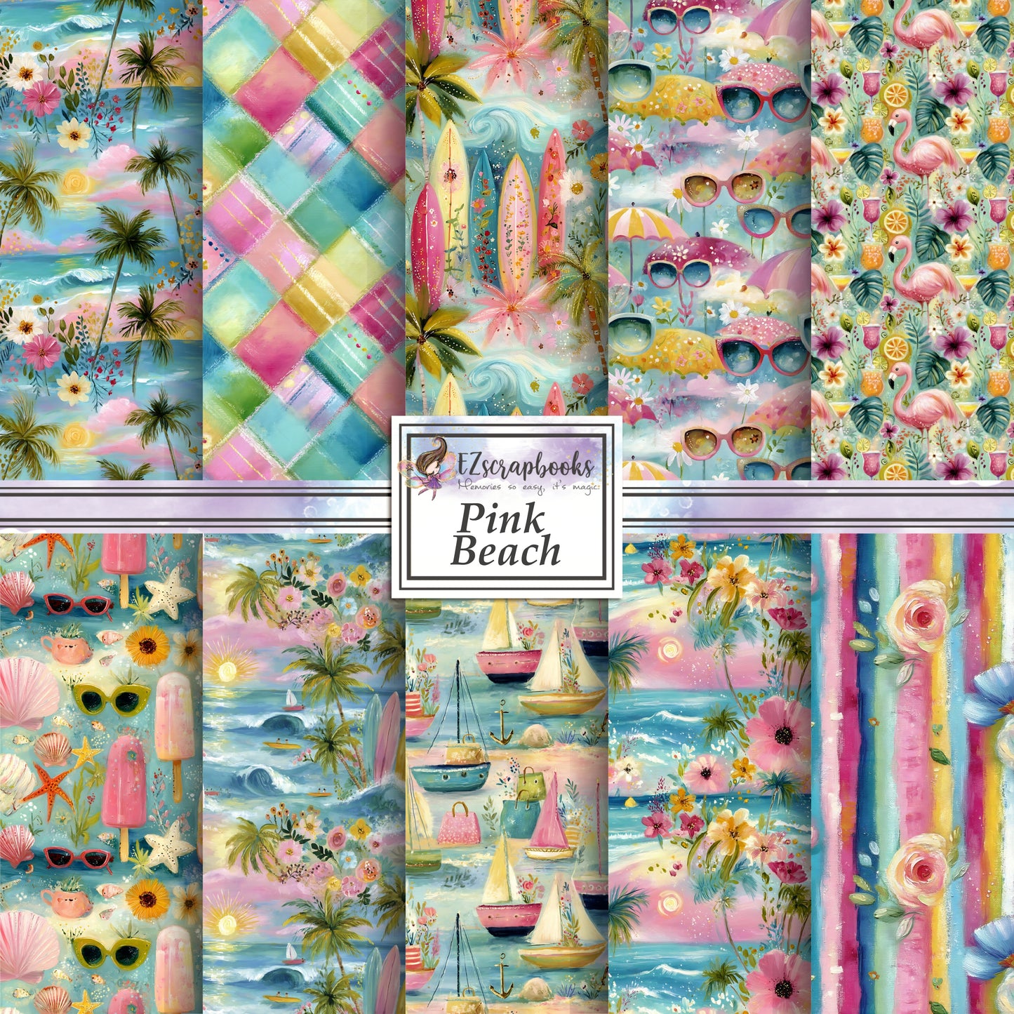 Pink Beach - 12X12 Scrapbook Paper Pack - 26-8107