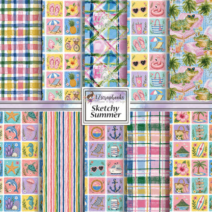 Sketchy Summer - 12X12 Scrapbook Paper Pack - 26-8108