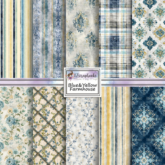Blue & Yellow Farmhouse - 12X12 Scrapbook Paper Pack - 26-8176