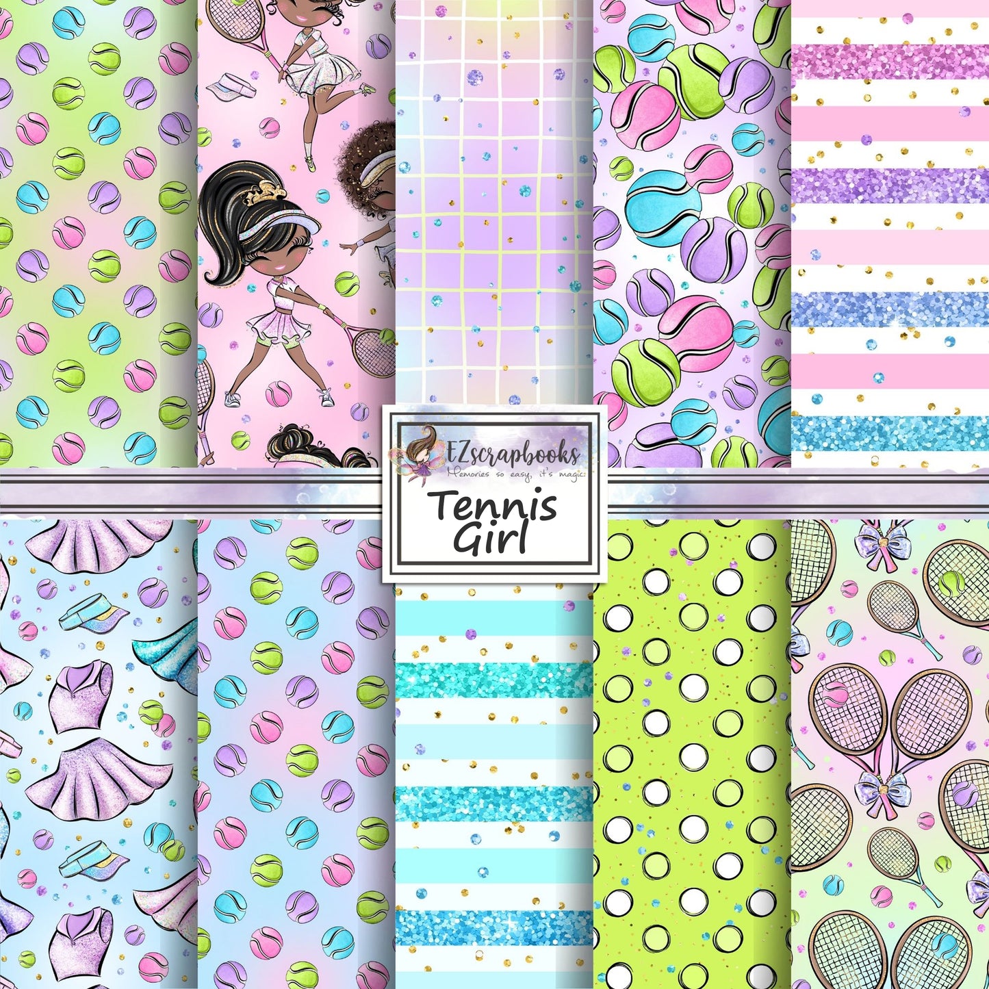 Tennis Girl Dark Skin - 12X12 Scrapbook Paper Pack - 26-8184