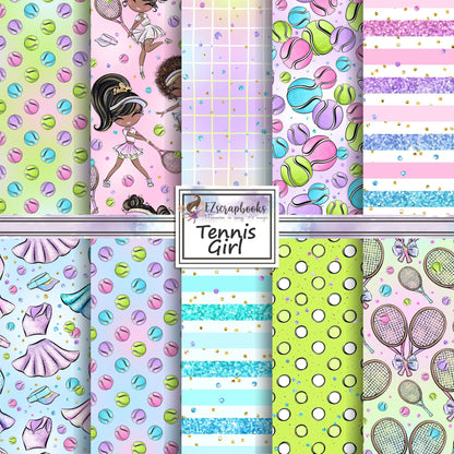 Tennis Girl Dark Skin - 12X12 Scrapbook Paper Pack - 26-8184