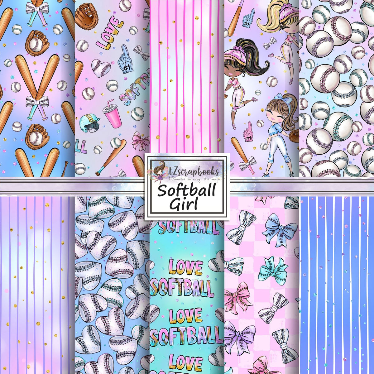 Softball Girl - 12X12 Scrapbook Paper Pack - 26-8190