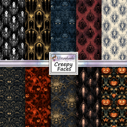 Creepy Faces - Halloween - 12X12 Scrapbook Paper Pack - 26-8195
