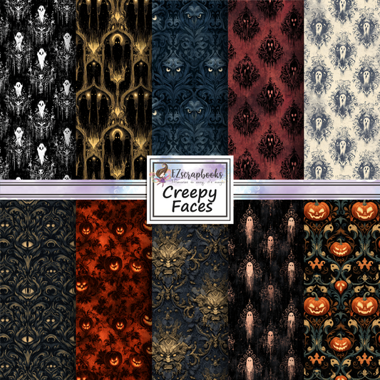 Creepy Faces - Halloween - 12X12 Scrapbook Paper Pack - 26-8195