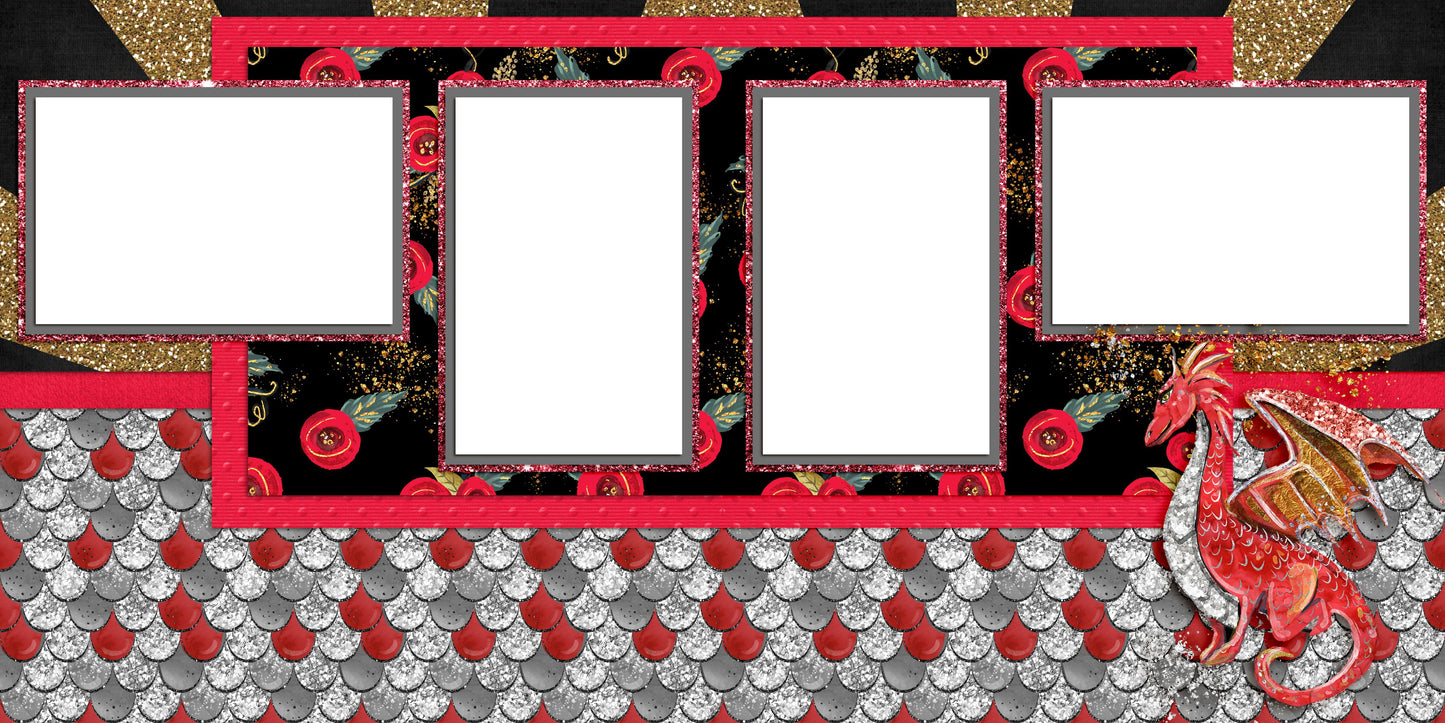 Red Dragon Scales - EZ Digital Scrapbook Pages - INSTANT DOWNLOAD