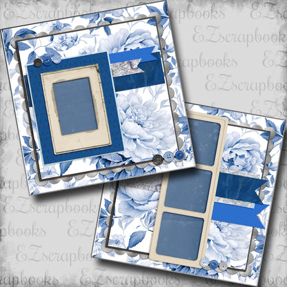 Beautiful Blues Floral - Scrapbook Layout - 24-692