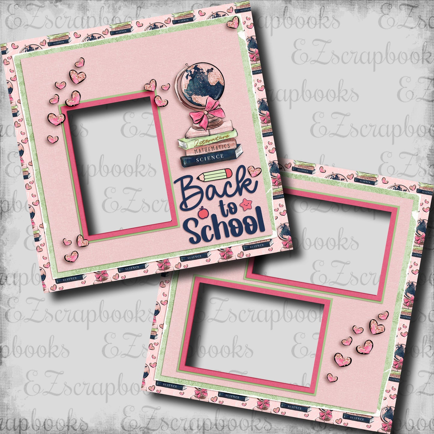 Back to School Pink - EZ Digital Scrapbook Pages - INSTANT DOWNLOAD