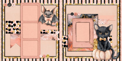 Cute Pink Halloween Kitty - Scrapbook Layout - 24-668