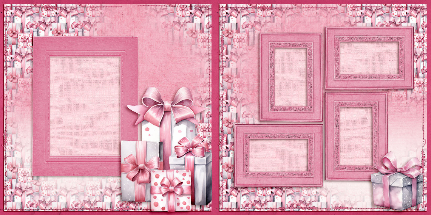 Pink & Silver Christmas - Set of 5 Double Page Layouts - 1790