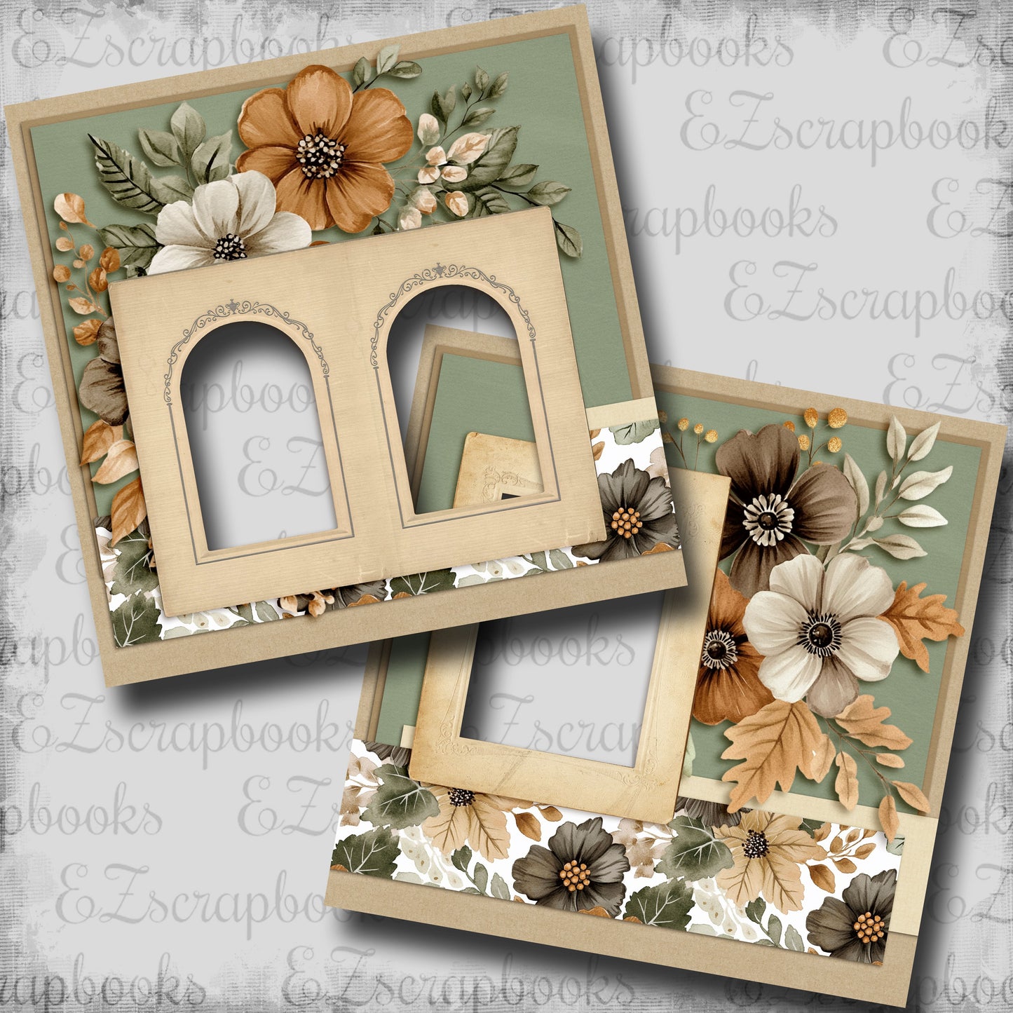 Autumn Gallery Flowers - EZ Digital Scrapbook Pages - INSTANT DOWNLOAD