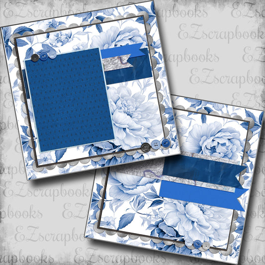 Beautiful Blues Floral NPM - Scrapbook Layout - 24-693