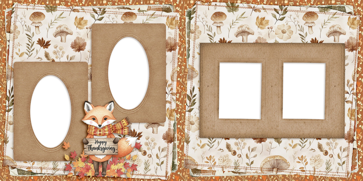 Happy Thanksgiving Fox - EZ Digital Scrapbook Quick Page Layout - INSTANT DOWNLOAD