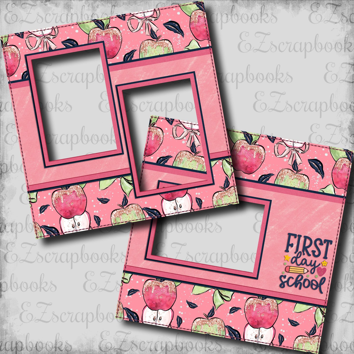 First Day of School Pink - EZ Digital Scrapbook Pages - INSTANT DOWNLOAD