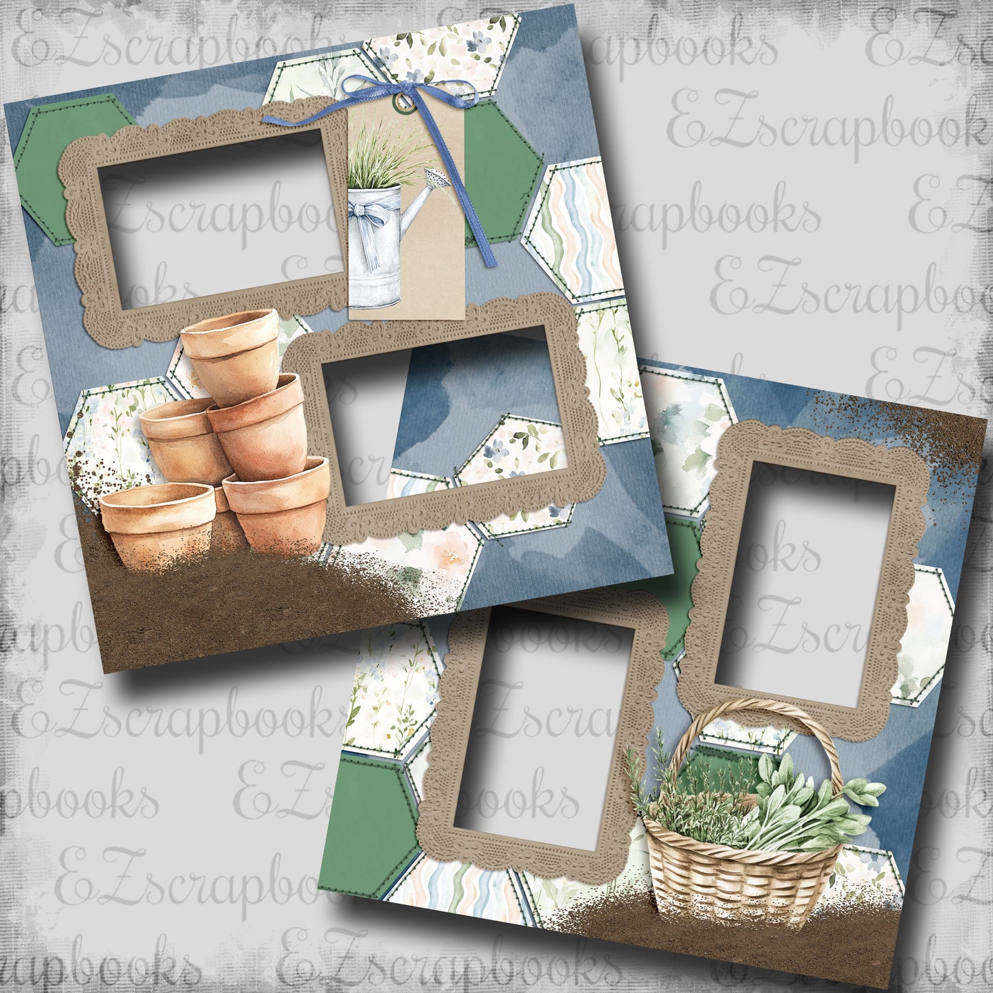 Spring Garden Pots & Herbs - EZ Digital Scrapbook Pages - INSTANT DOWNLOAD