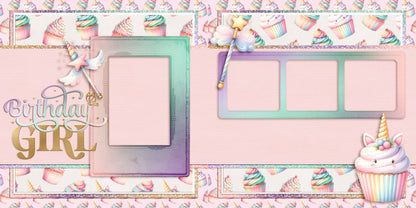 Birthday Girl Unicorn Cupcake - Scrapbook Layout - 25-634