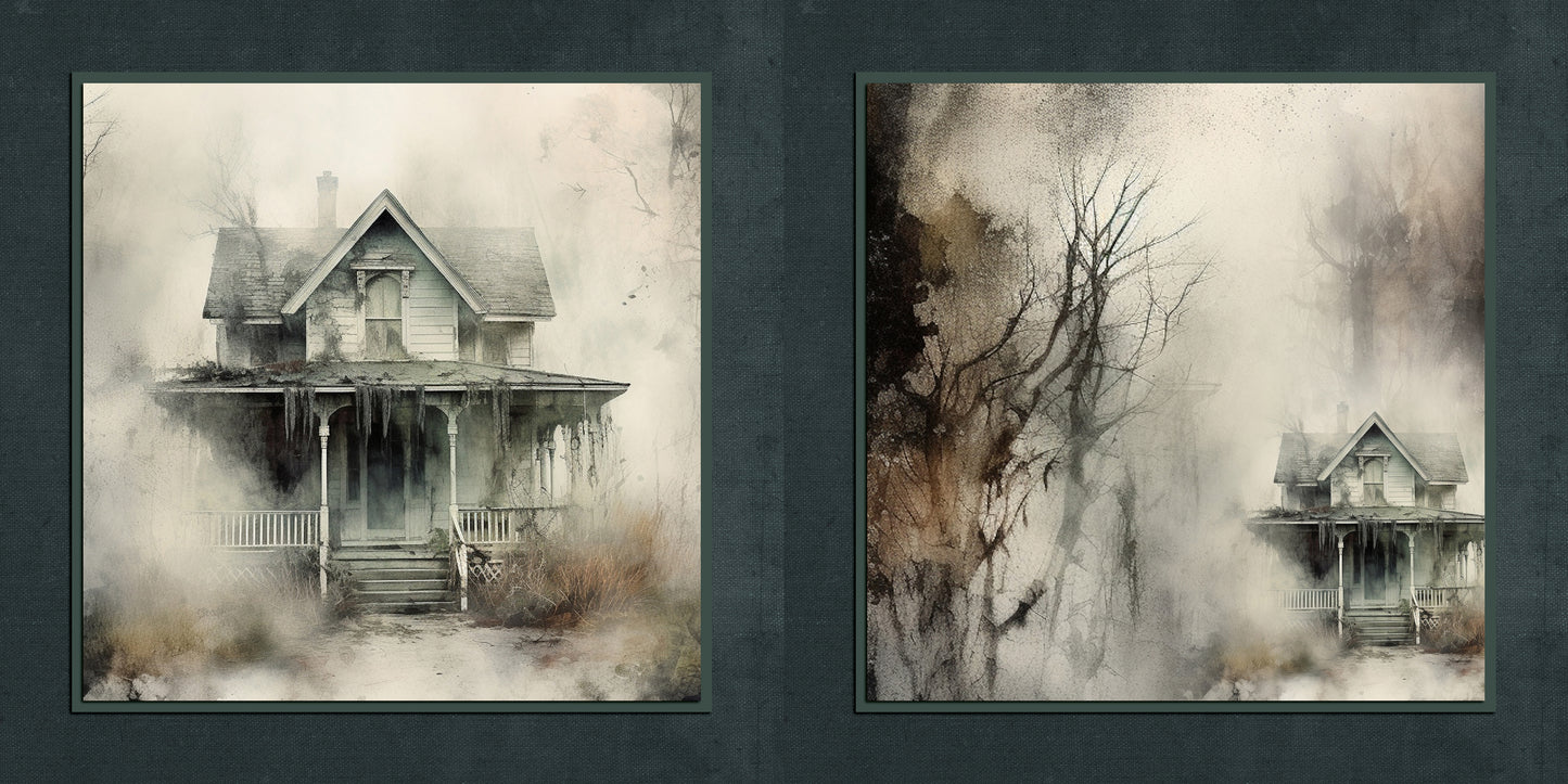 Creepy Farmhouse Background Pages - Set of 5 Double Page Layouts - 1797