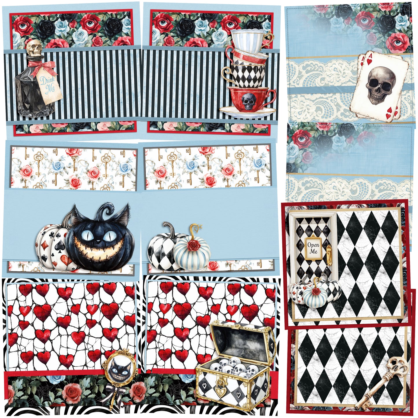 Haunted Alice EZ Background Pages -  Digital Bundle - 10 Digital Scrapbook Pages - INSTANT DOWNLOAD