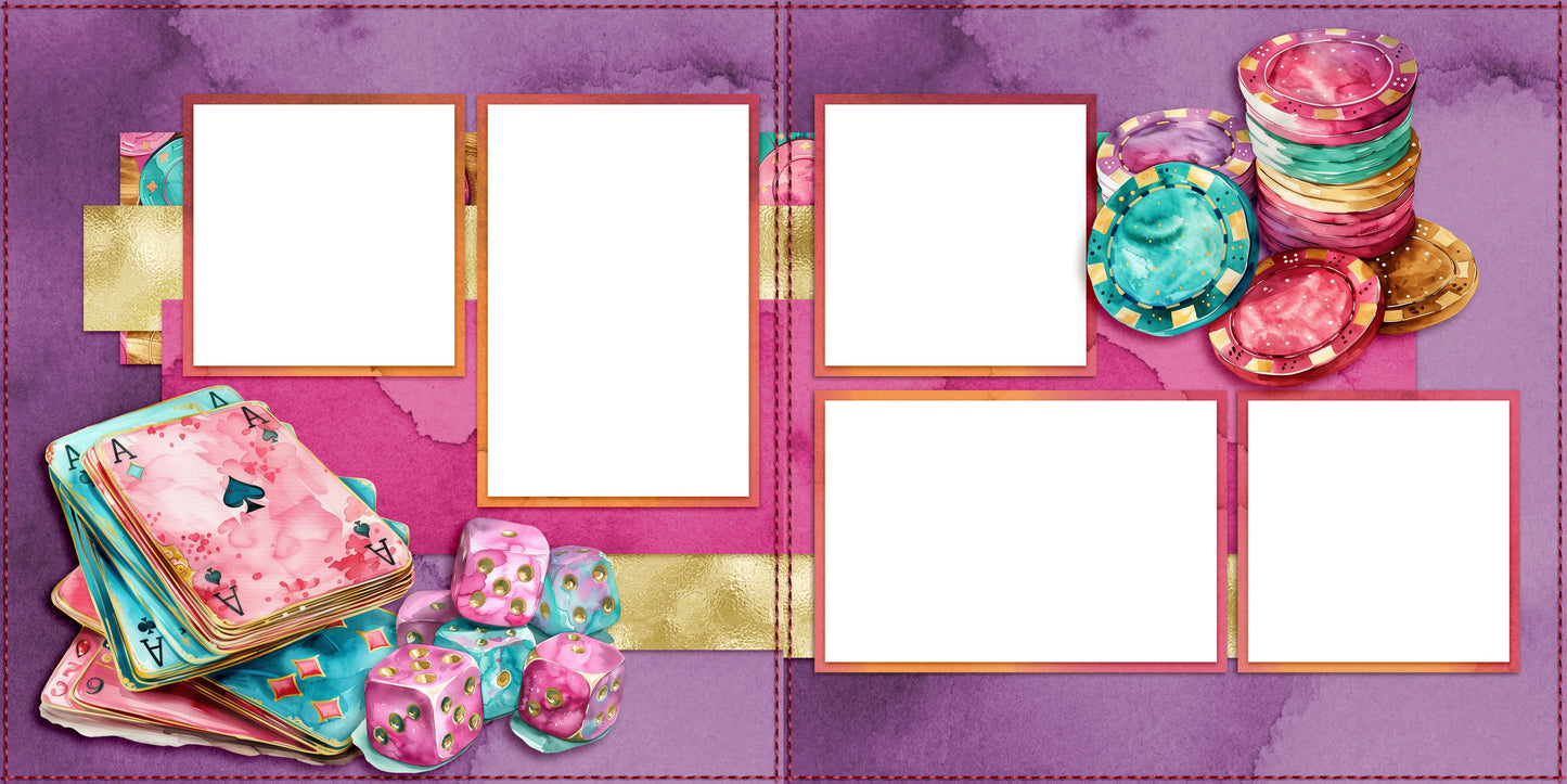 Pink Cards & Chips Vegas - EZ Digital Scrapbook Pages - INSTANT DOWNLOAD